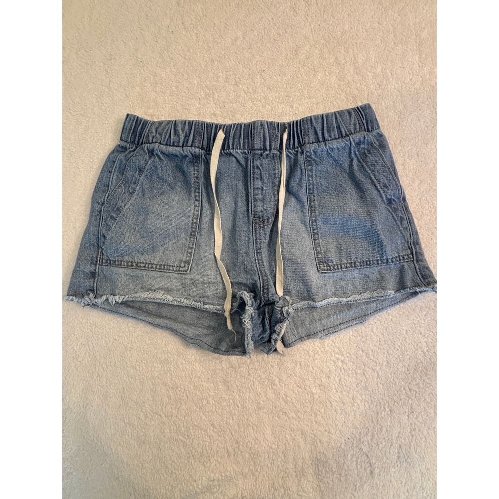 Sugar State Light Wash Denim Drawstring Shorts Raw Hem‎ Blue Small